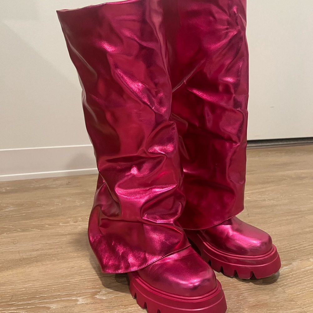 Pink Chunky Sole and Knee-High Boots